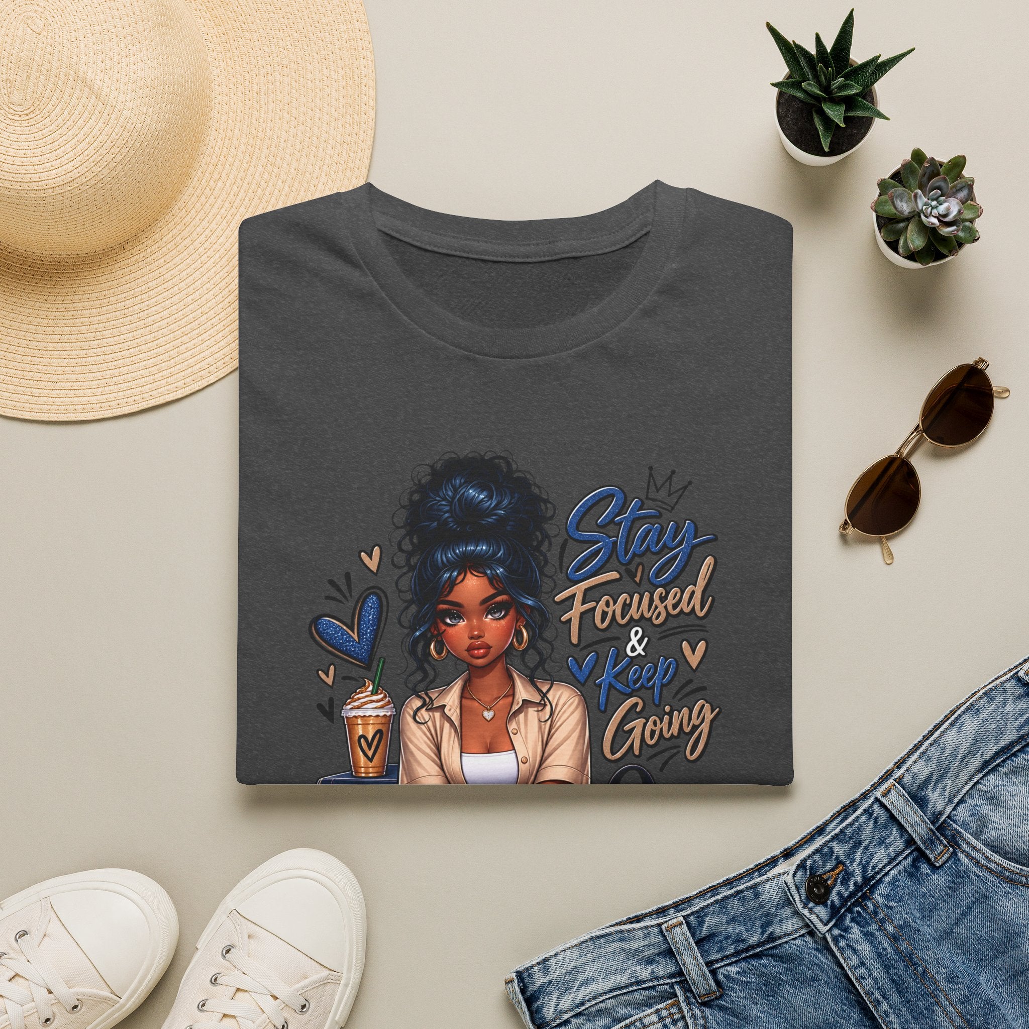 Stay Focused Keep Going T-Shirt — Motivational Graphic Tee for Ambitious Women