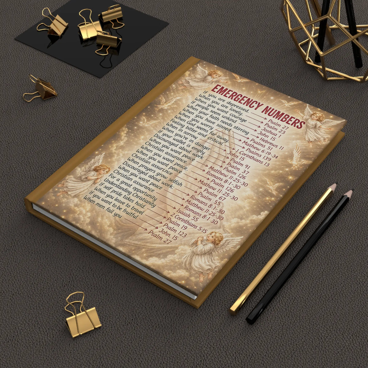 Angelic Vintage Prayer Journal | Emergency Numbers Scripture Hardcover Notebook Gift