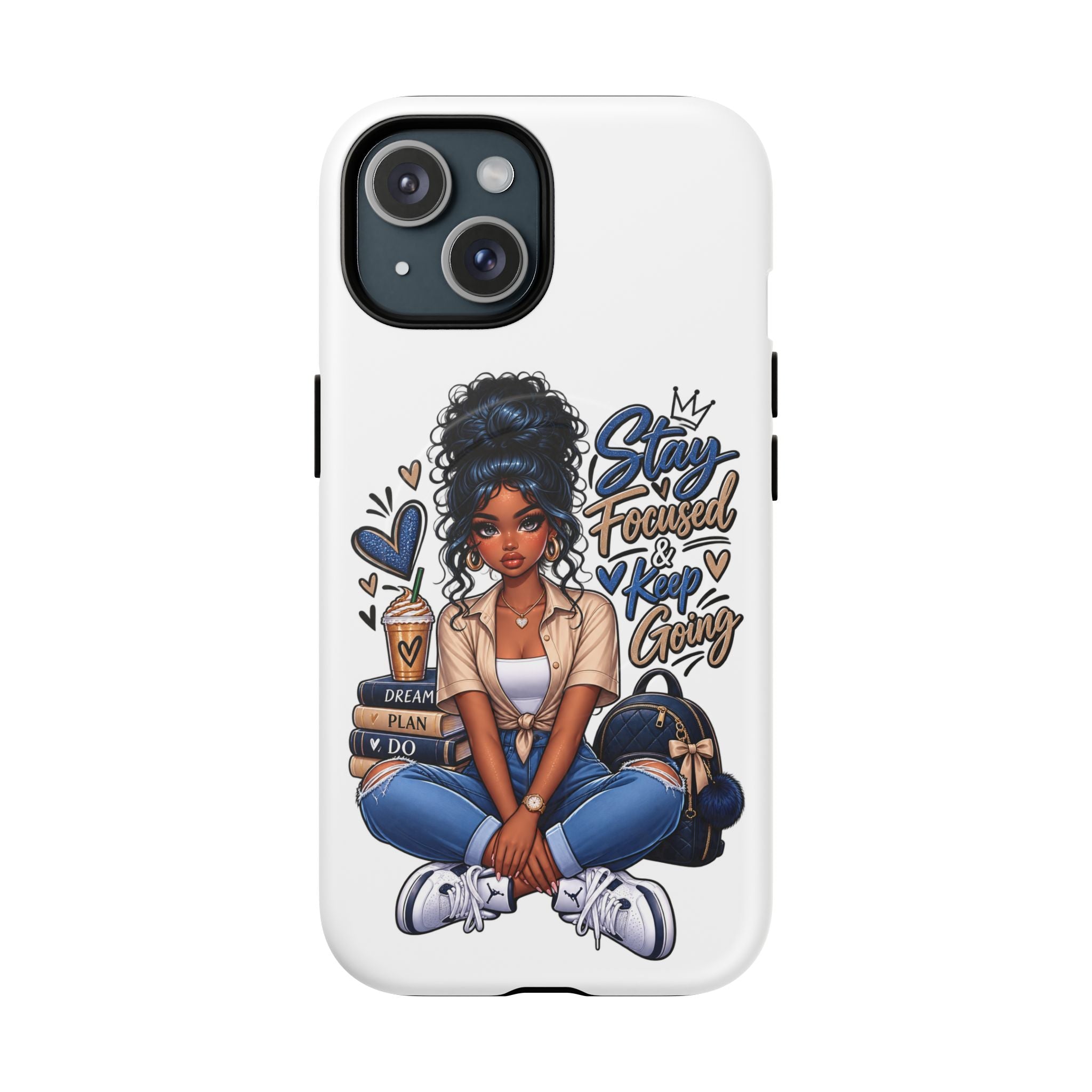 Stay Focused Keep Going Phone Case — Motivational Girl Illustration Tough Magnetic Case