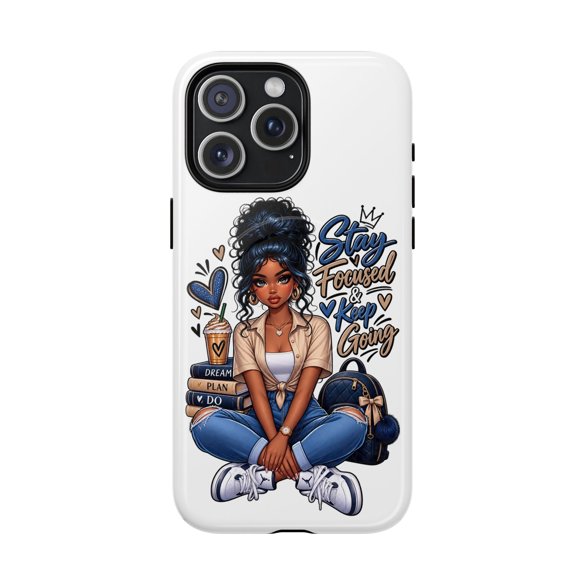 Stay Focused Keep Going Phone Case — Motivational Girl Illustration Tough Magnetic Case