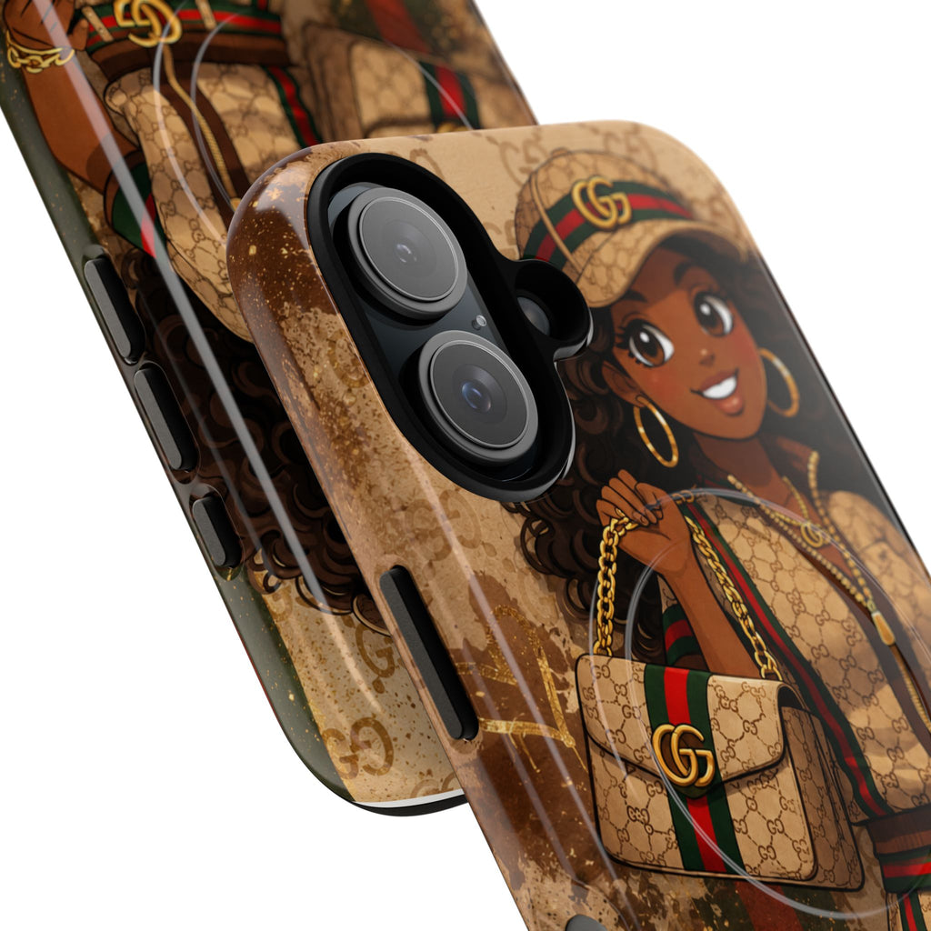 Luxury-Inspired Black Girl Phone Case — Stylish Magnetic Tough Case