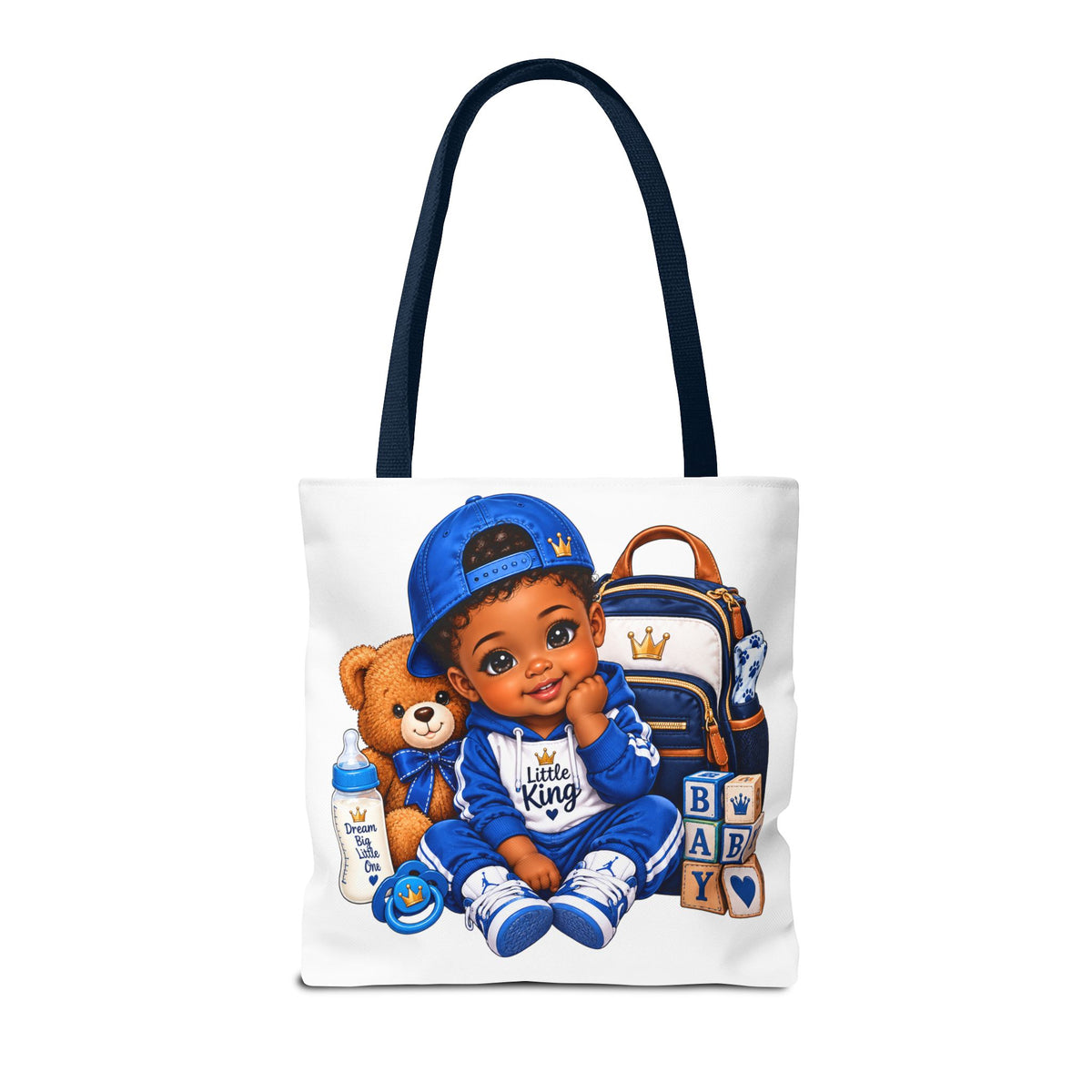 Baby Boy Tote Bag — 'Little King' Blue Nursery Illustration