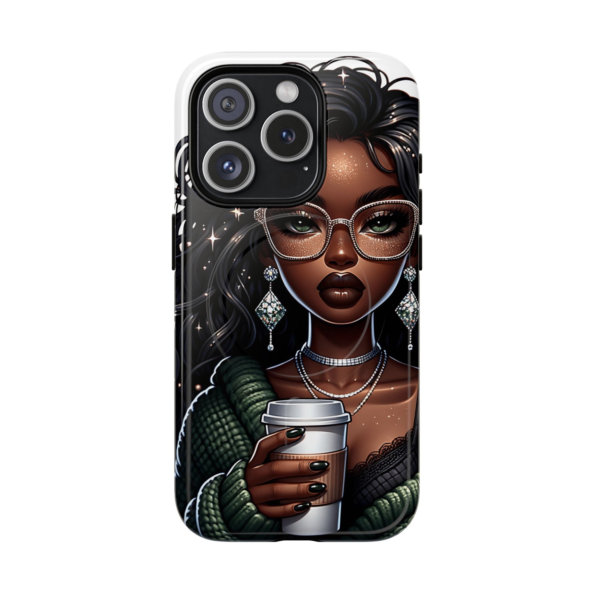 Stylish Black Woman with Coffee Phone Case | Magnetic Tough Case