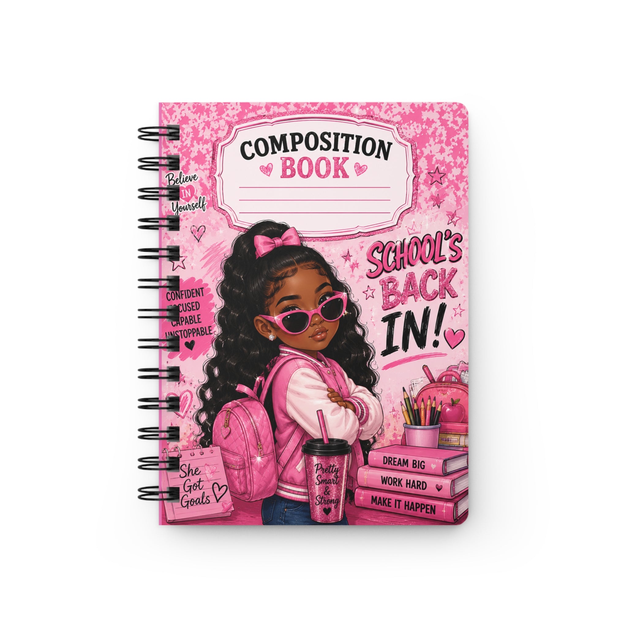 Confident Girl Composition Book Spiral Bound Journal | Back to School Pink