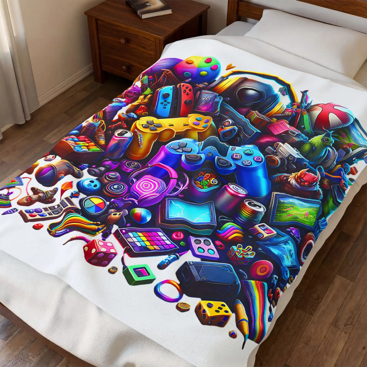 Video Game Controller Collage Velveteen Plush Blanket | Gamer Gift Throw Blanket