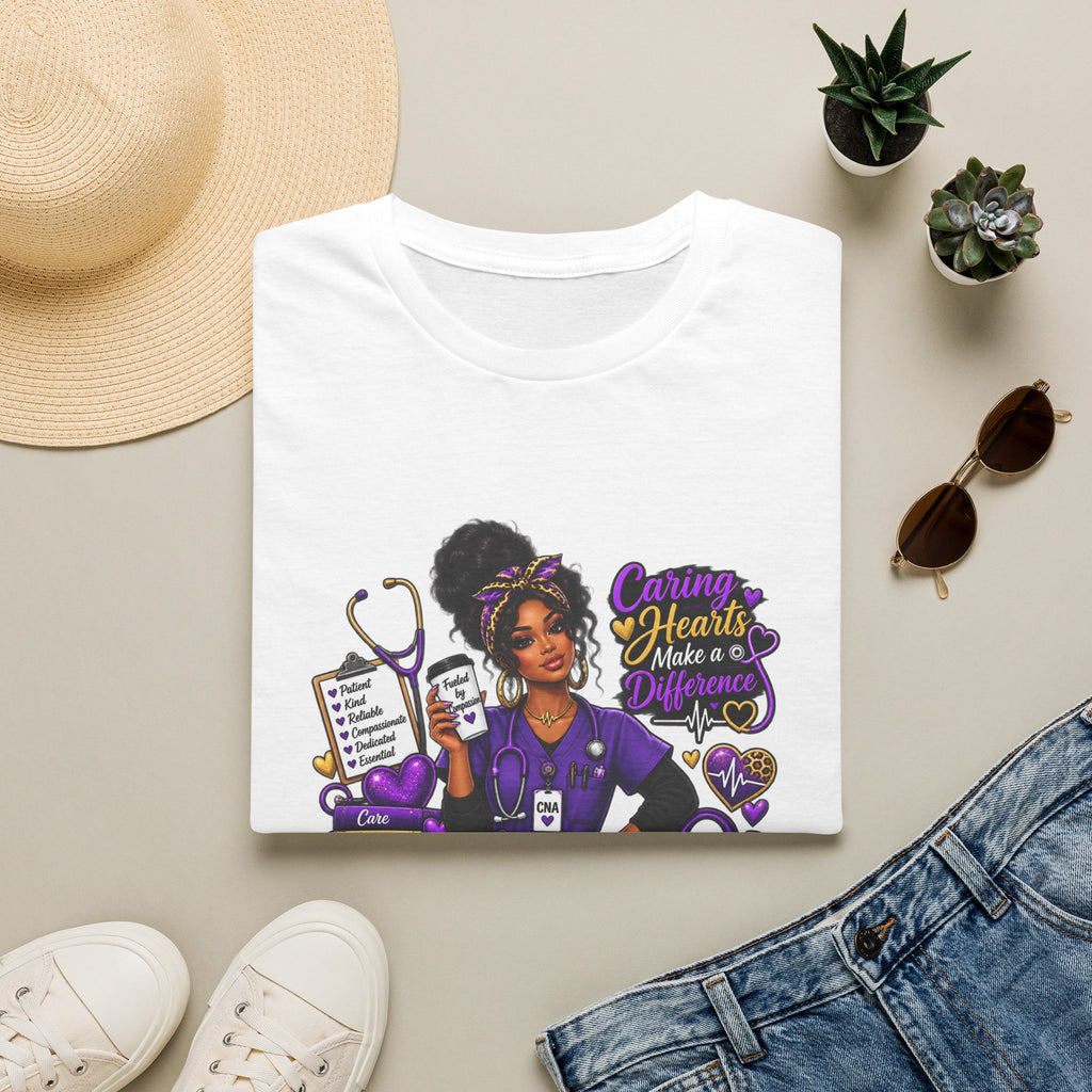 Caring Hearts Make a Difference CNA T-Shirt — Proud Nurse Aide Gift
