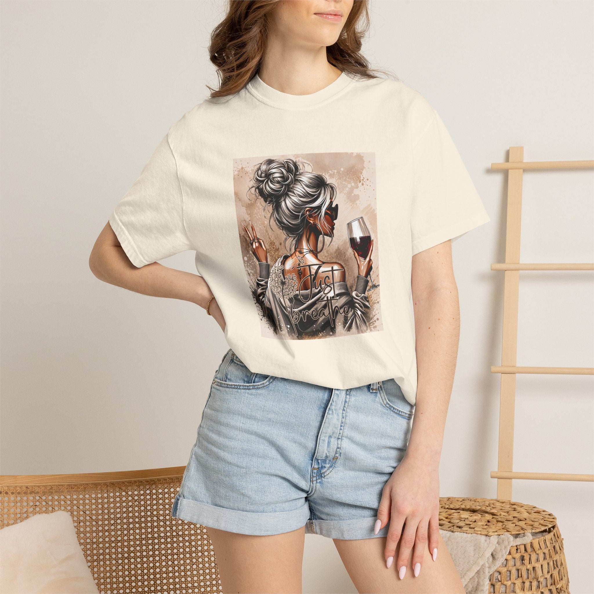 Wine Night Graphic T-Shirt — Woman with Glass Illustration