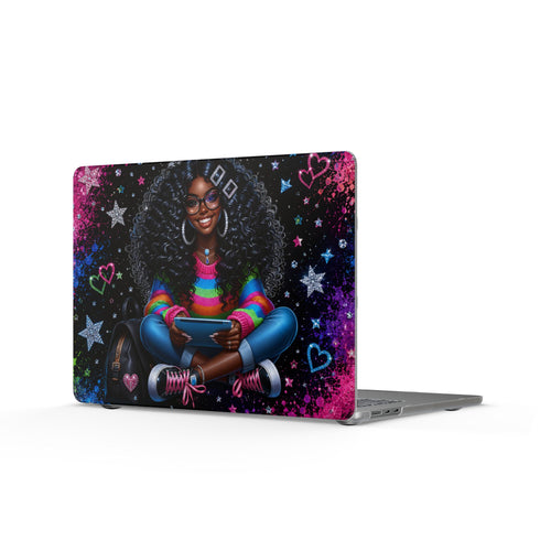 Afro Girl with Rainbow Sweater MacBook Case | Cute Star & Heart Laptop Skin