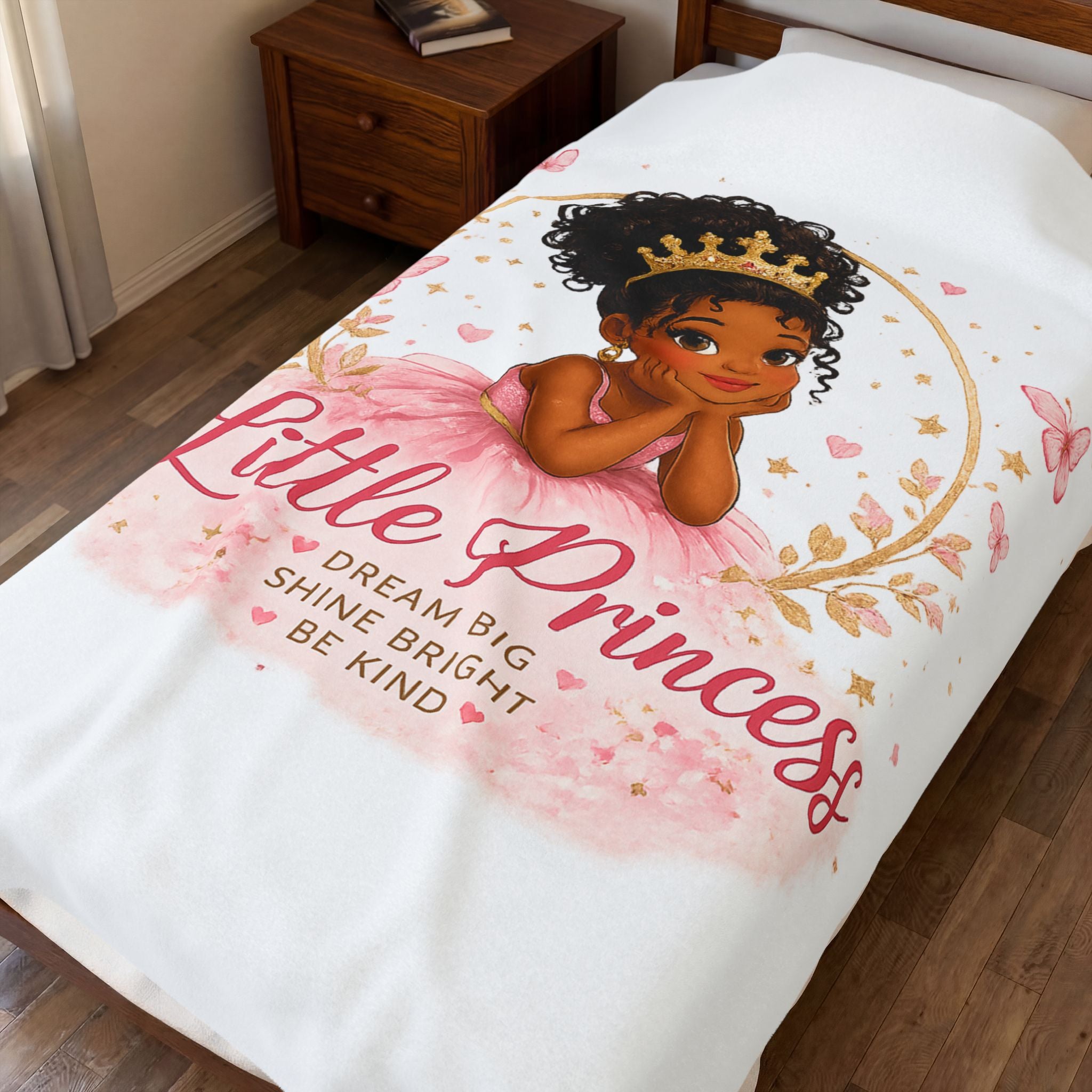 White plush blanket showing centered Little Princess character with pink dress and sparkles