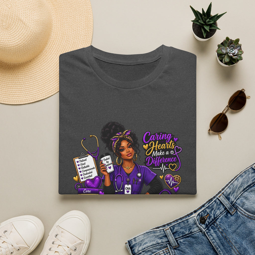 Caring Hearts Make a Difference CNA T-Shirt — Proud Nurse Aide Gift