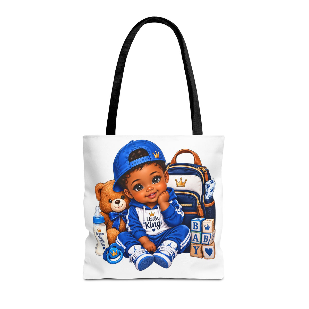 Baby Boy Tote Bag — 'Little King' Blue Nursery Illustration