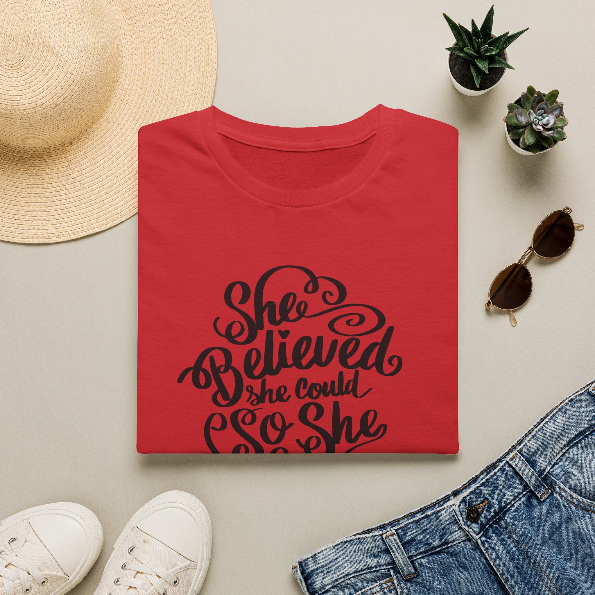 She Believed She Could T-Shirt — Inspirational Women’s Motivational Tee