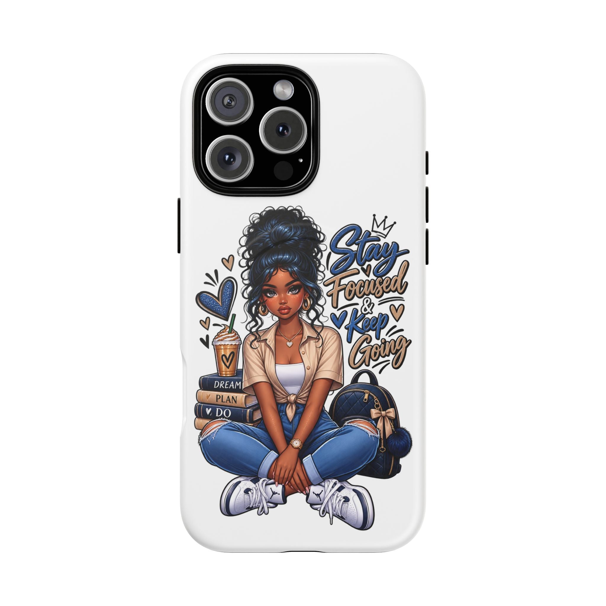 Stay Focused Keep Going Phone Case — Motivational Girl Illustration Tough Magnetic Case