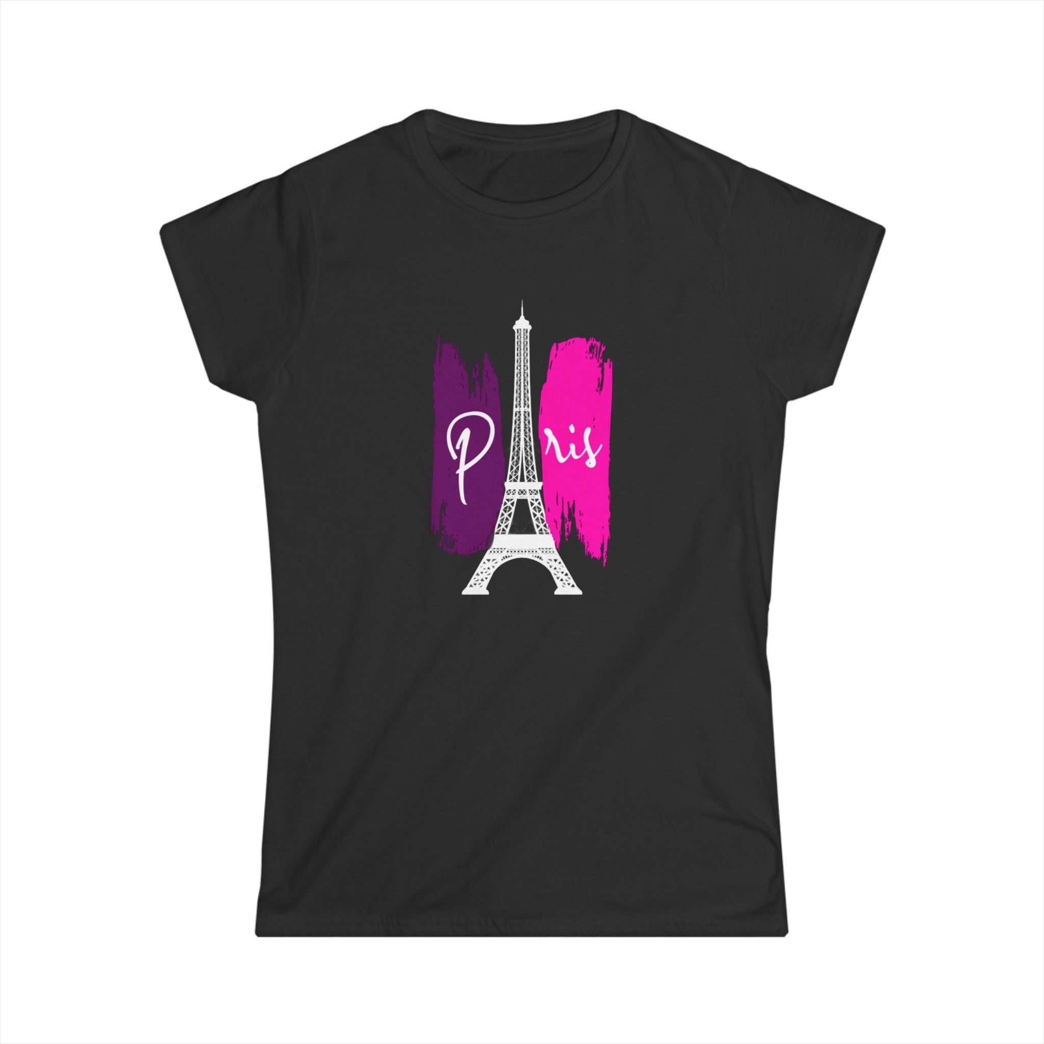 Paris Eiffel Tower Women's Tee — Pink Brushstroke Travel T‑Shirt