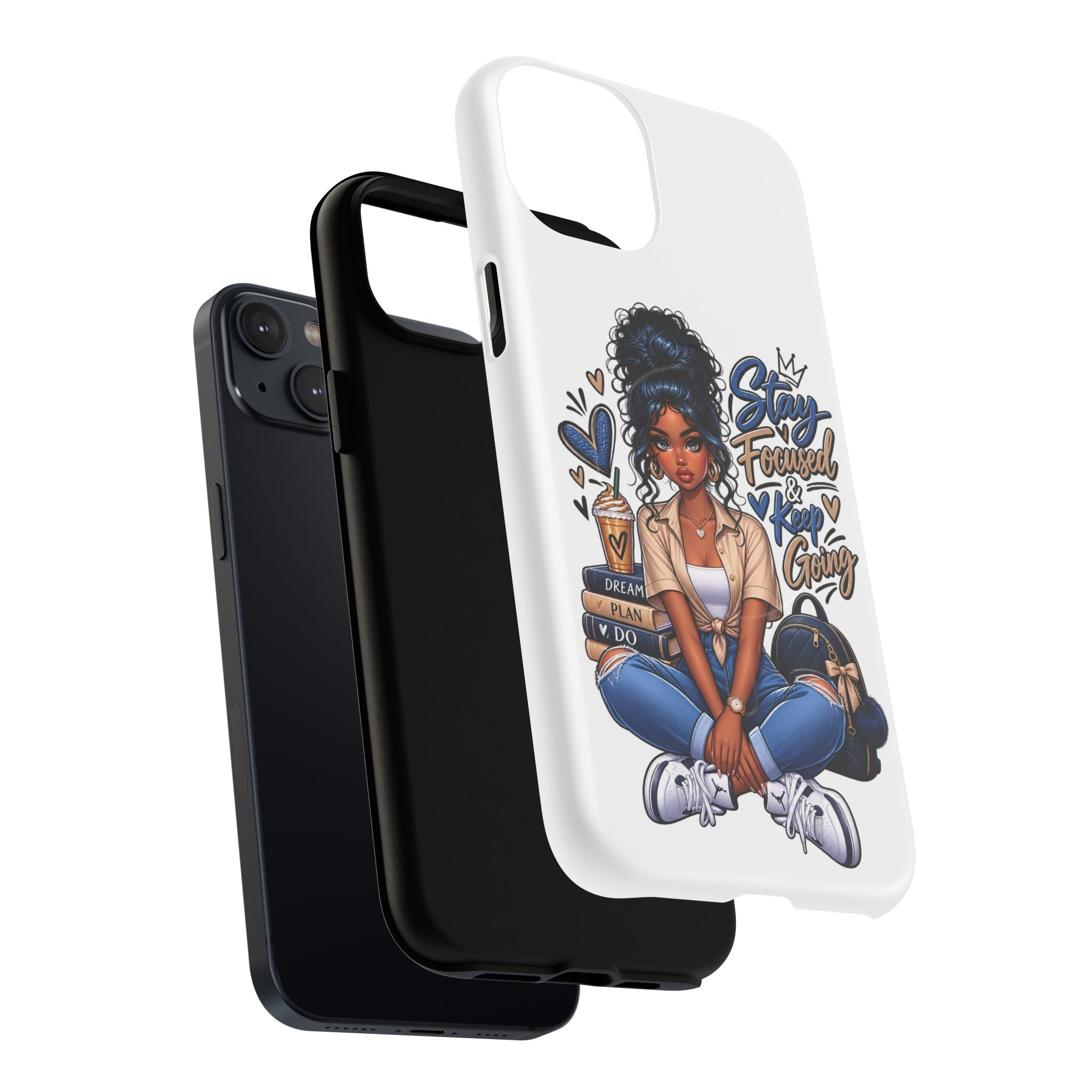 Stay Focused Keep Going Phone Case — Motivational Girl Illustration Tough Magnetic Case