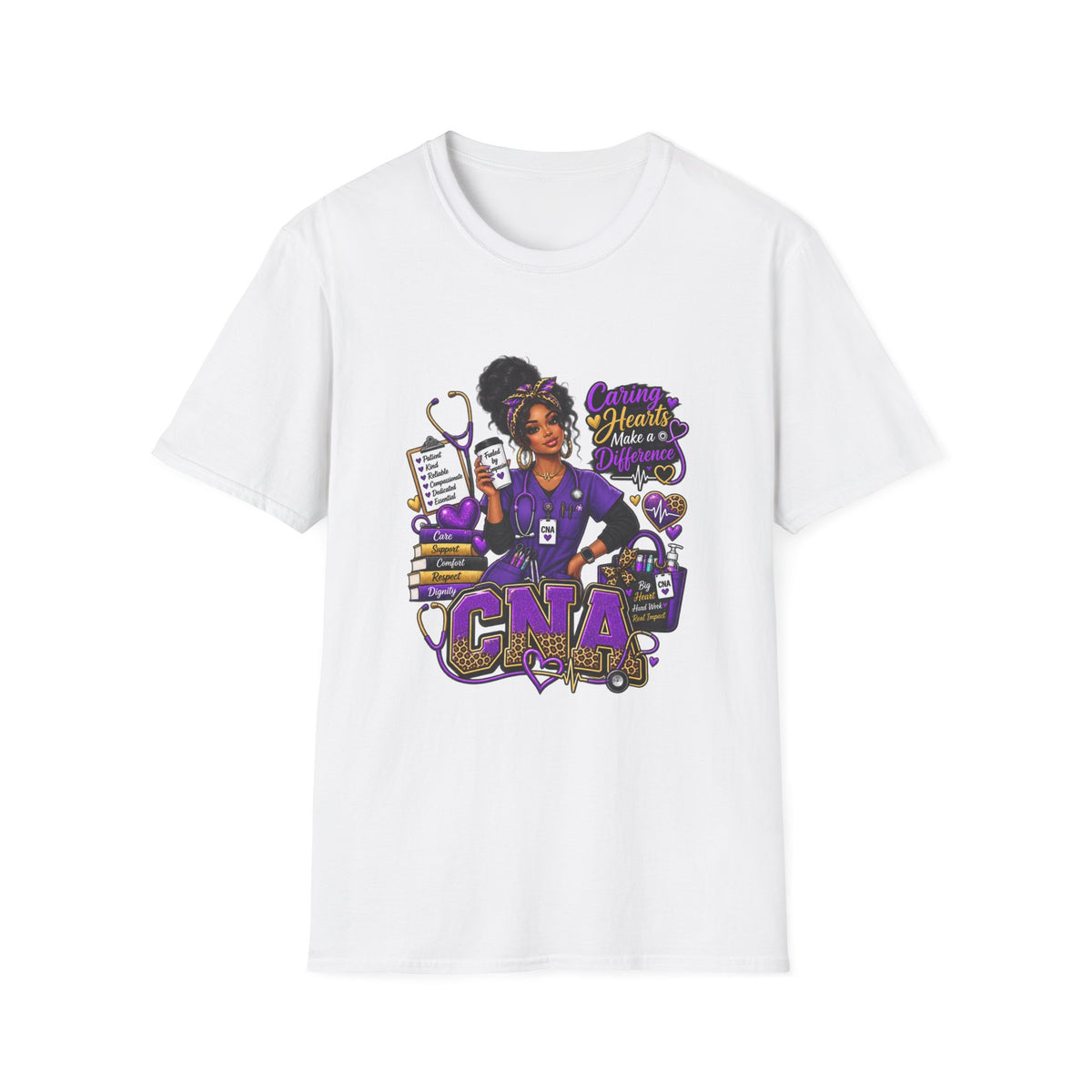 Caring Hearts Make a Difference CNA T-Shirt — Proud Nurse Aide Gift