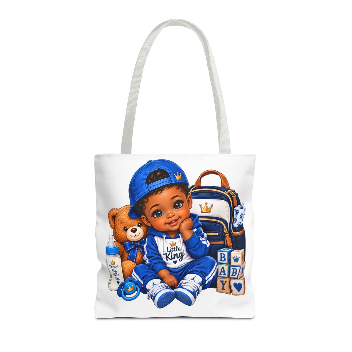Baby Boy Tote Bag — 'Little King' Blue Nursery Illustration