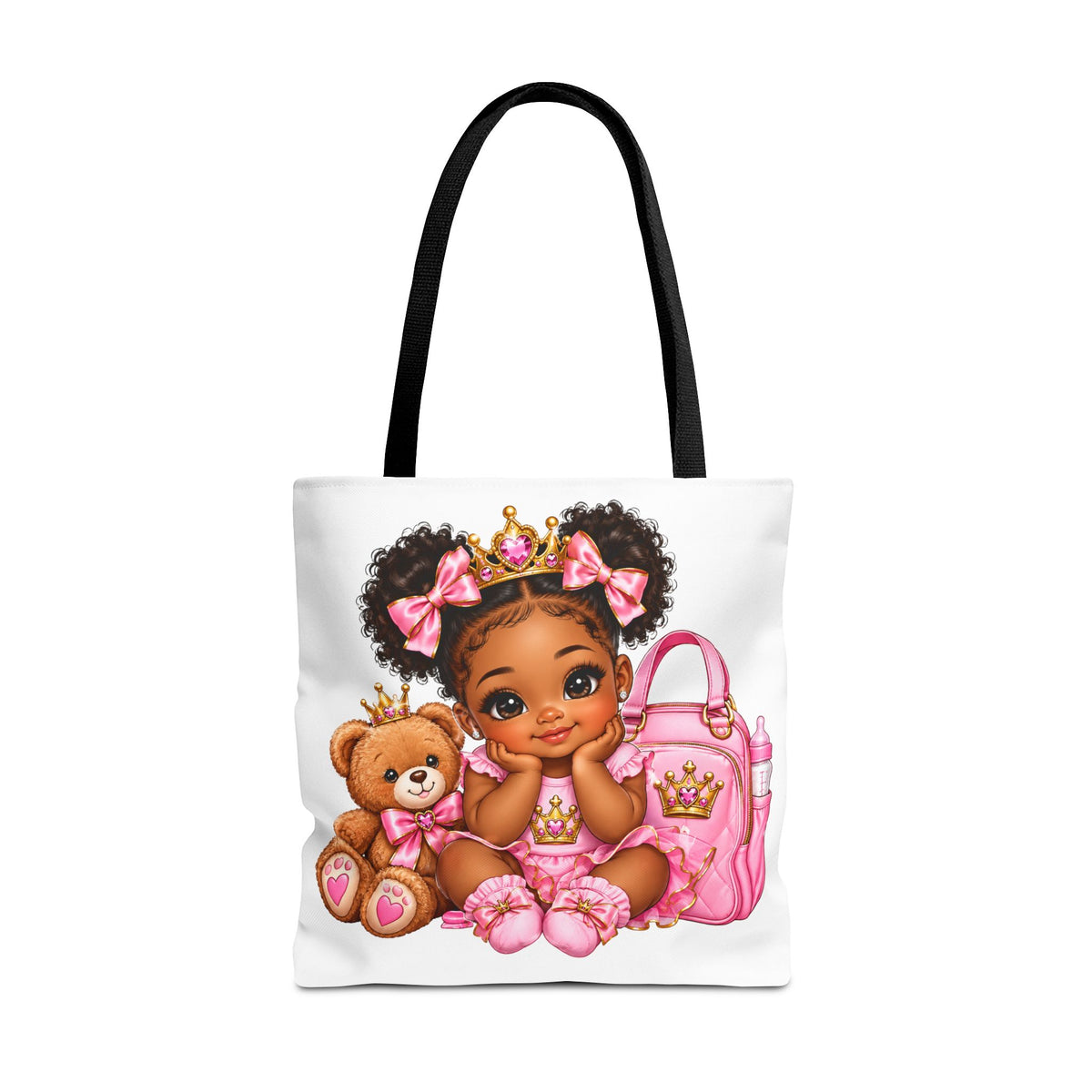 Cute Baby Princess Tote Bag — Pink Crowned Baby with Teddy AOP