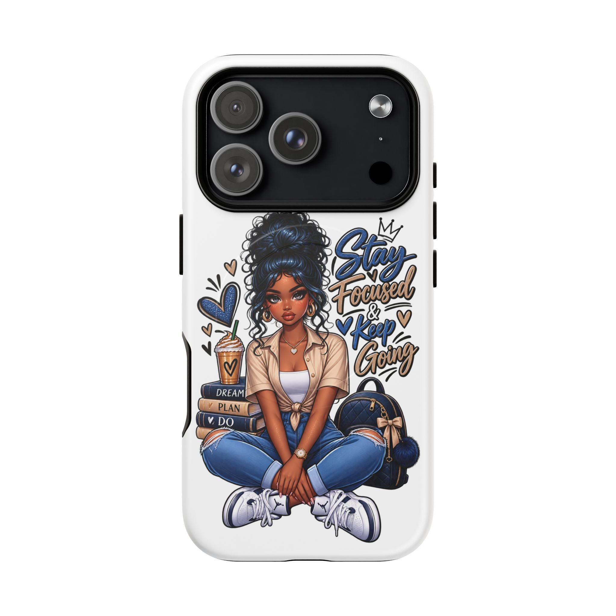 Stay Focused Keep Going Phone Case — Motivational Girl Illustration Tough Magnetic Case
