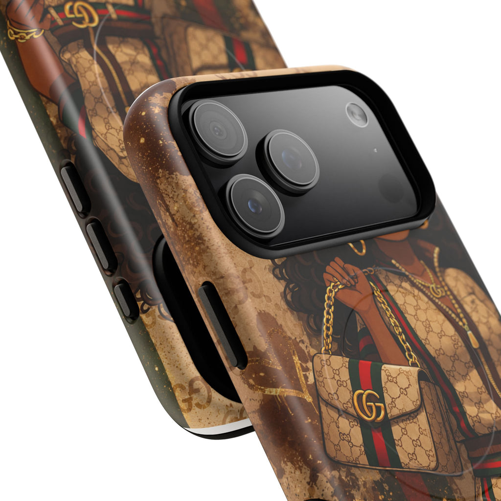 Luxury-Inspired Black Girl Phone Case — Stylish Magnetic Tough Case