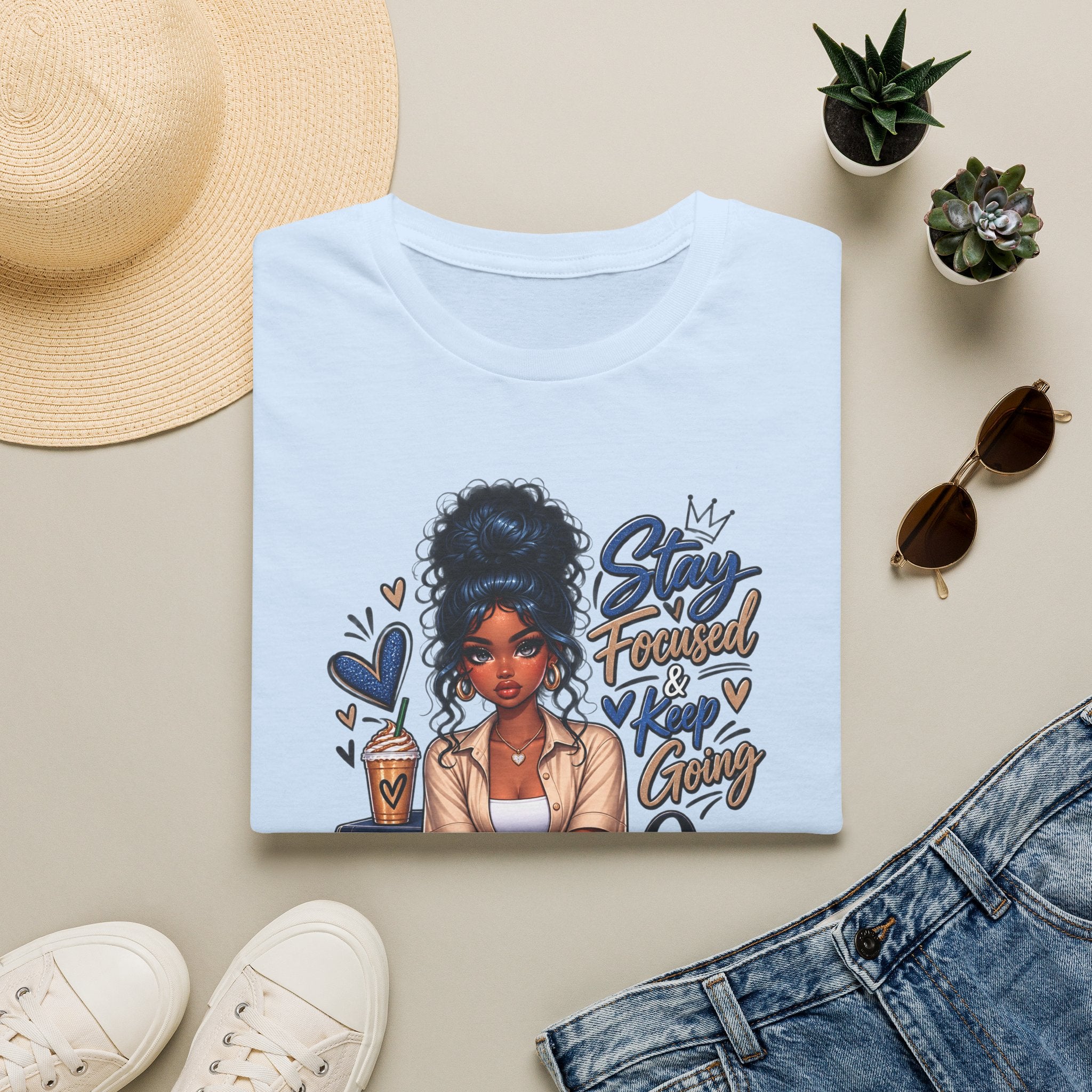 Stay Focused Keep Going T-Shirt — Motivational Graphic Tee for Ambitious Women