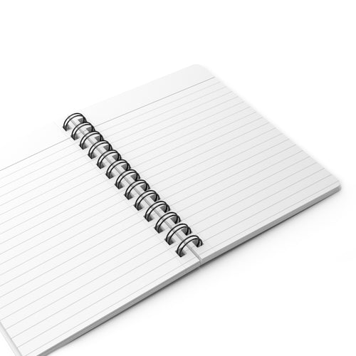 White spiral notebook open to ruled pages with metal rings