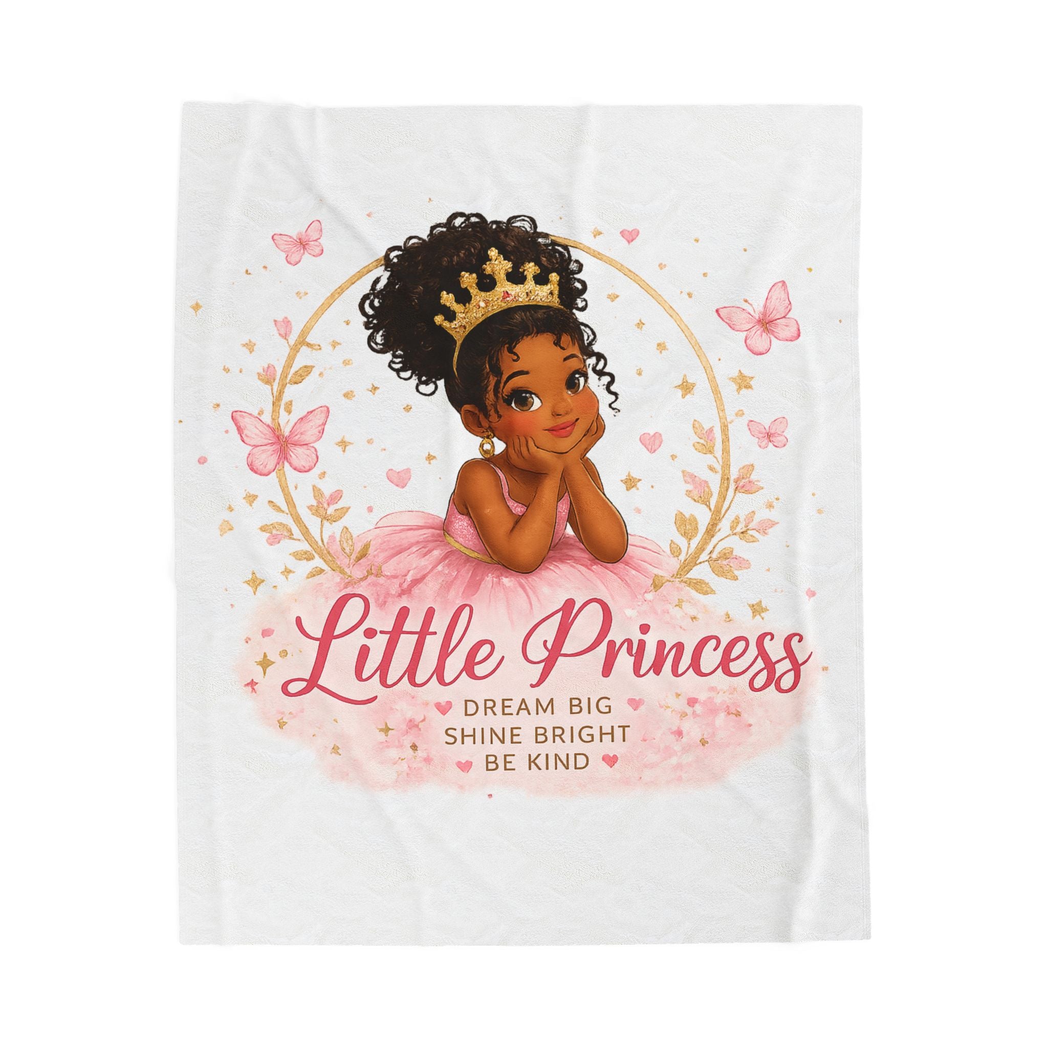 Velveteen Plush Blanket — "Little Princess" Soft Throw for Girls (Dream Big • Shine Bright • Be Kind)