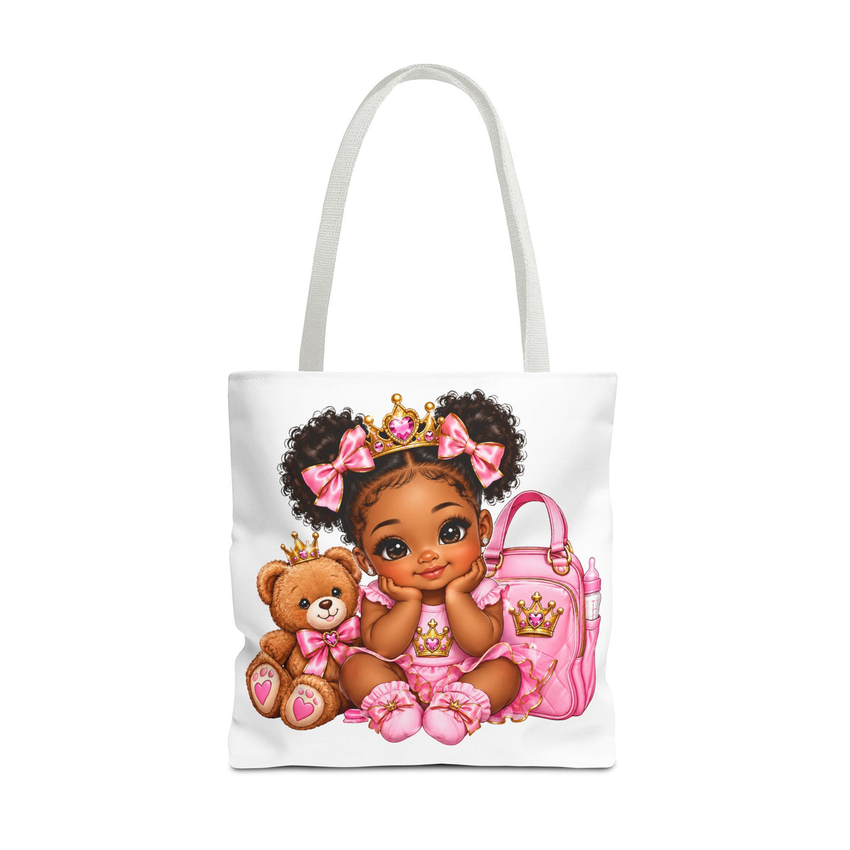 Cute Baby Princess Tote Bag — Pink Crowned Baby with Teddy AOP