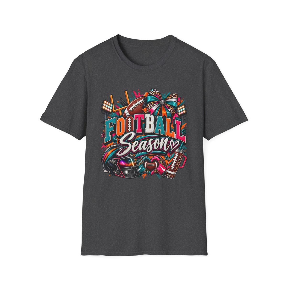 Football Season T-Shirt — Festive Cheer Bow & Leopard Print Game Day Tee