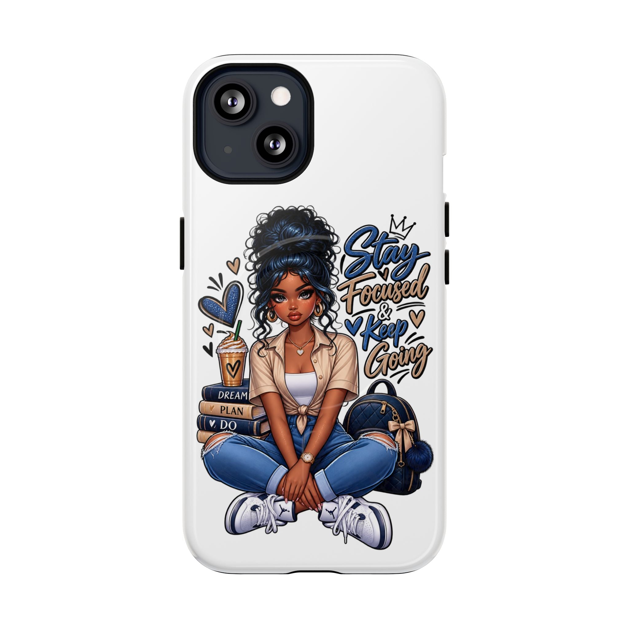 Stay Focused Keep Going Phone Case — Motivational Girl Illustration Tough Magnetic Case