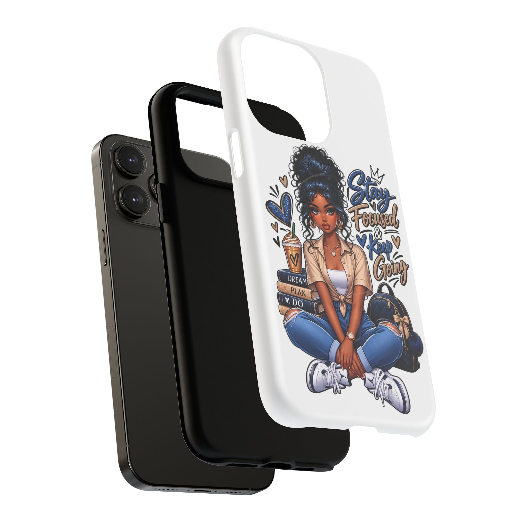Stay Focused Keep Going Phone Case — Motivational Girl Illustration Tough Magnetic Case