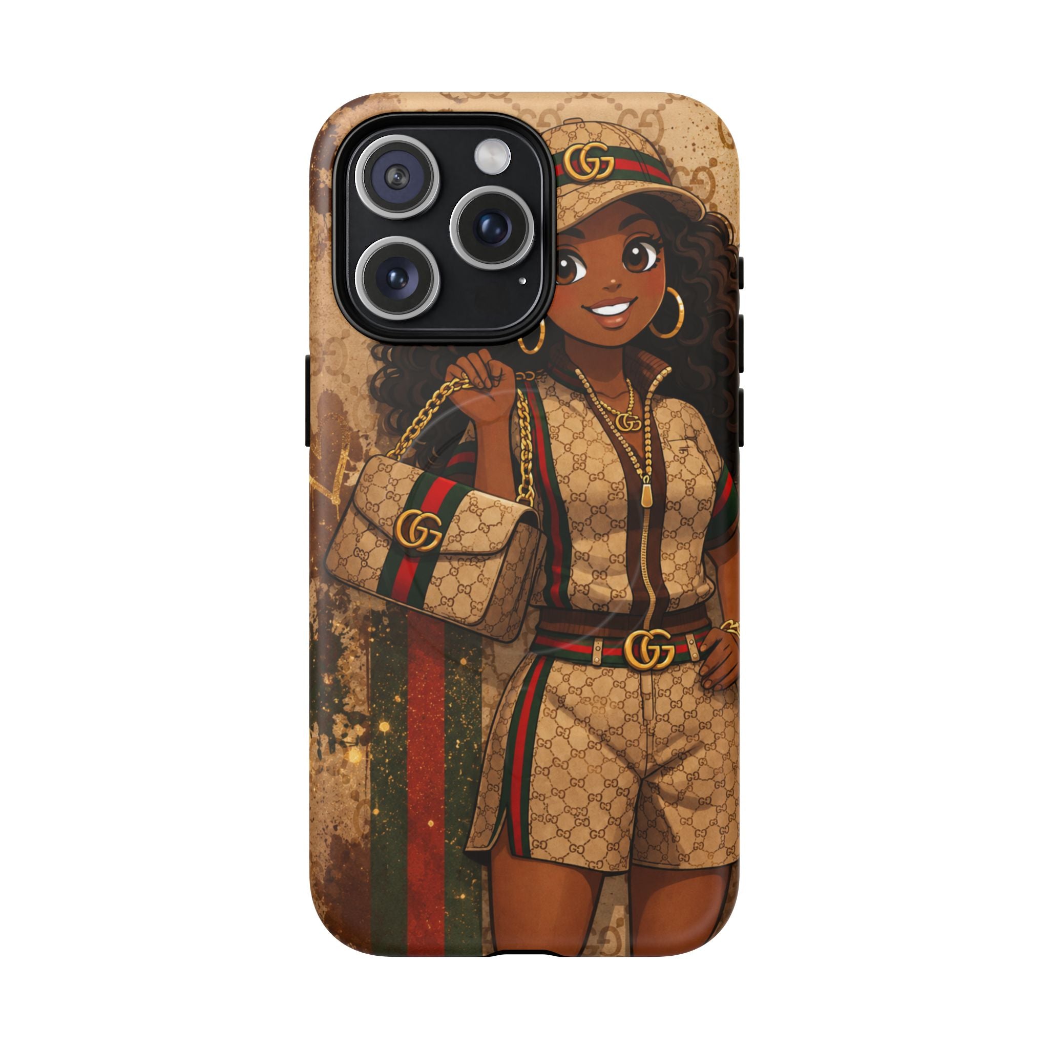 Luxury-Inspired Black Girl Phone Case — Stylish Magnetic Tough Case
