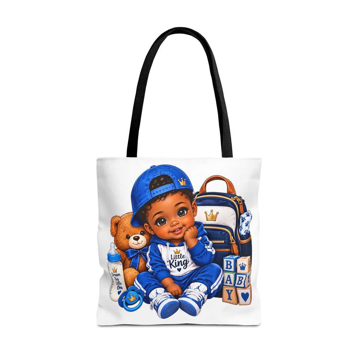 Baby Boy Tote Bag — 'Little King' Blue Nursery Illustration
