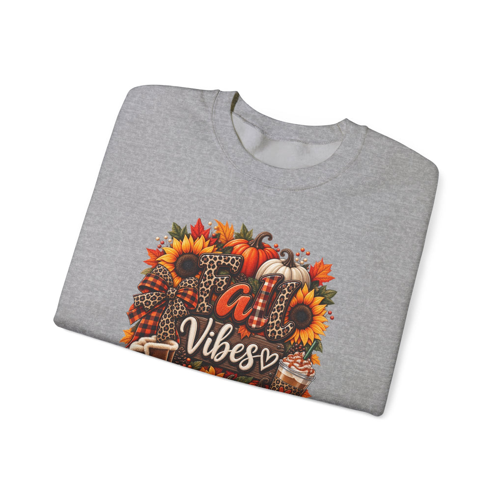 Fall Vibes Crewneck Sweatshirt — Autumn Pumpkin & Sunflower Graphic