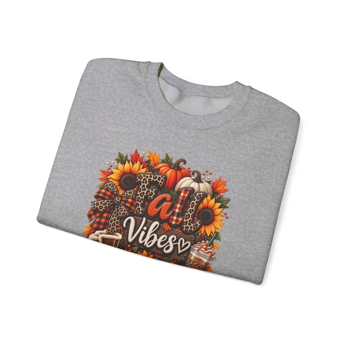 Fall Vibes Crewneck Sweatshirt — Autumn Pumpkin & Sunflower Graphic