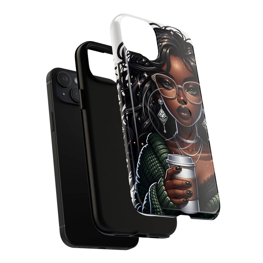 Stylish Black Woman with Coffee Phone Case | Magnetic Tough Case