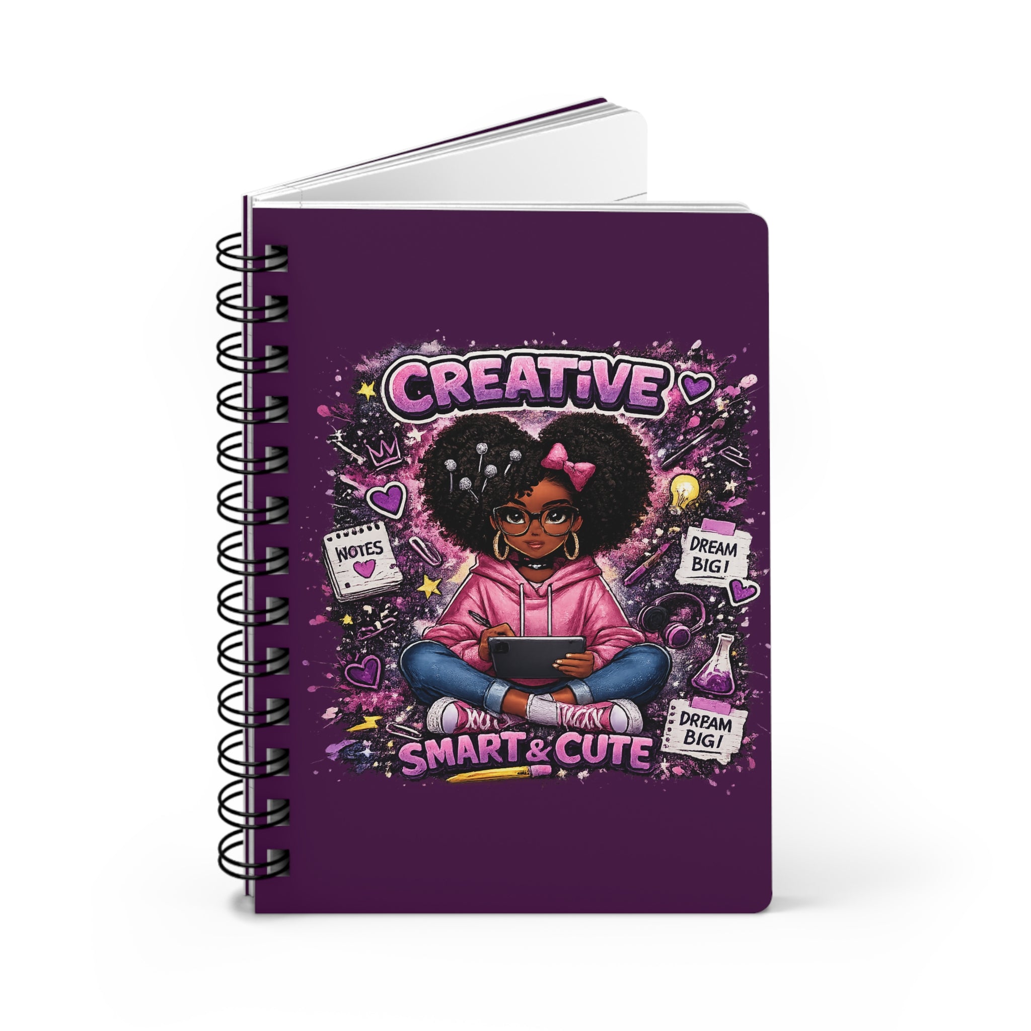 Creative Black Girl Spiral Notebook — "Smart & Cute" Inspirational Journal for Girls