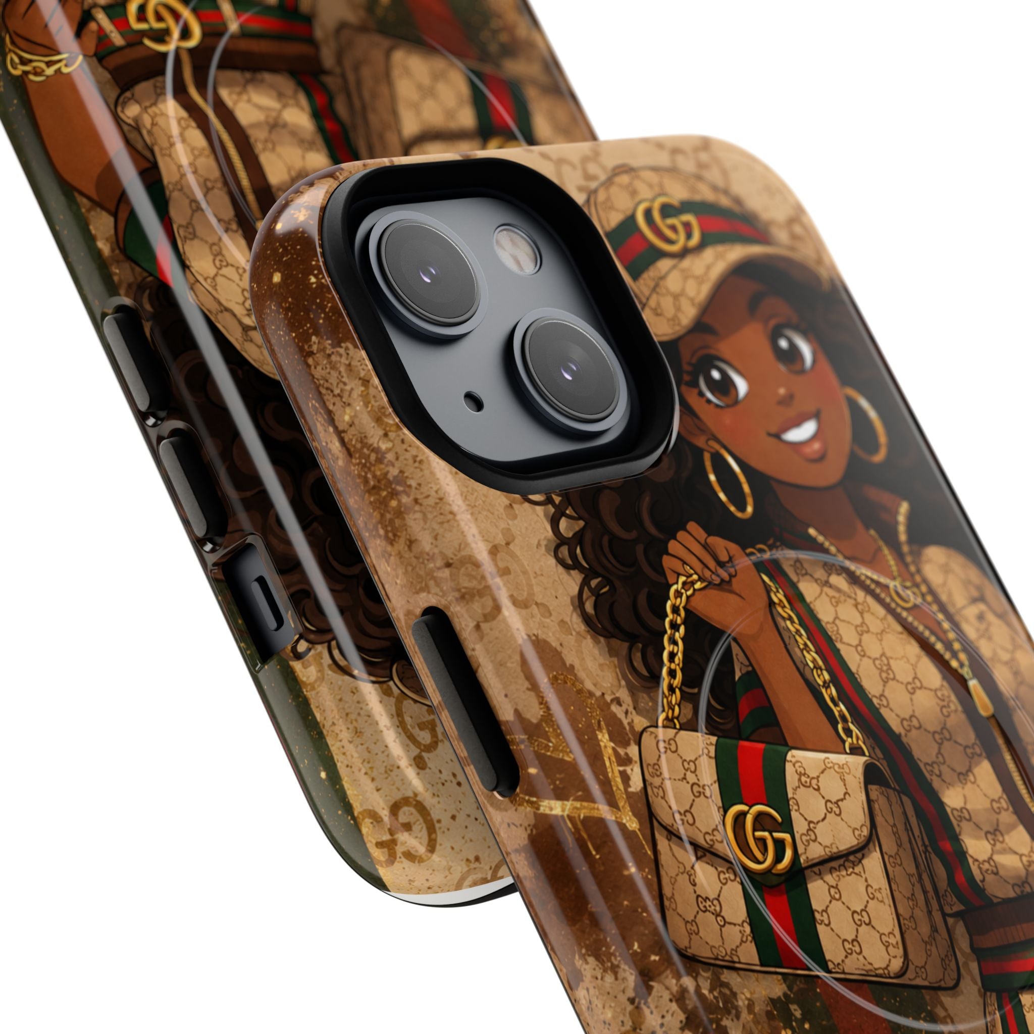 Luxury-Inspired Black Girl Phone Case — Stylish Magnetic Tough Case