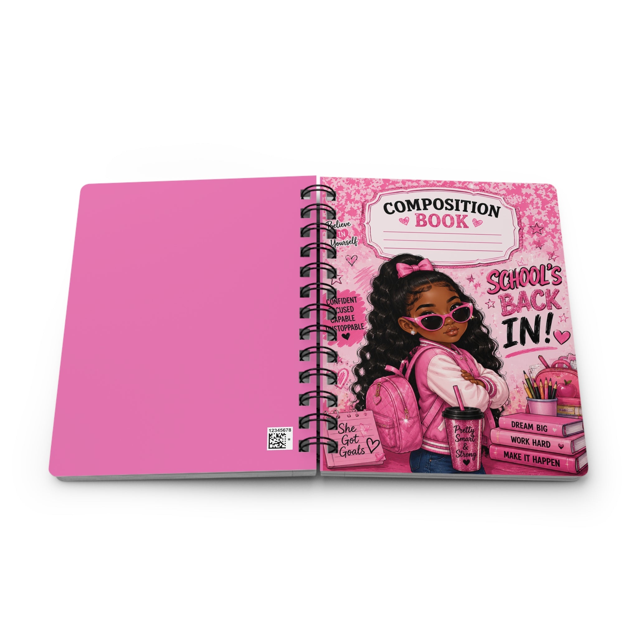 Confident Girl Composition Book Spiral Bound Journal | Back to School Pink
