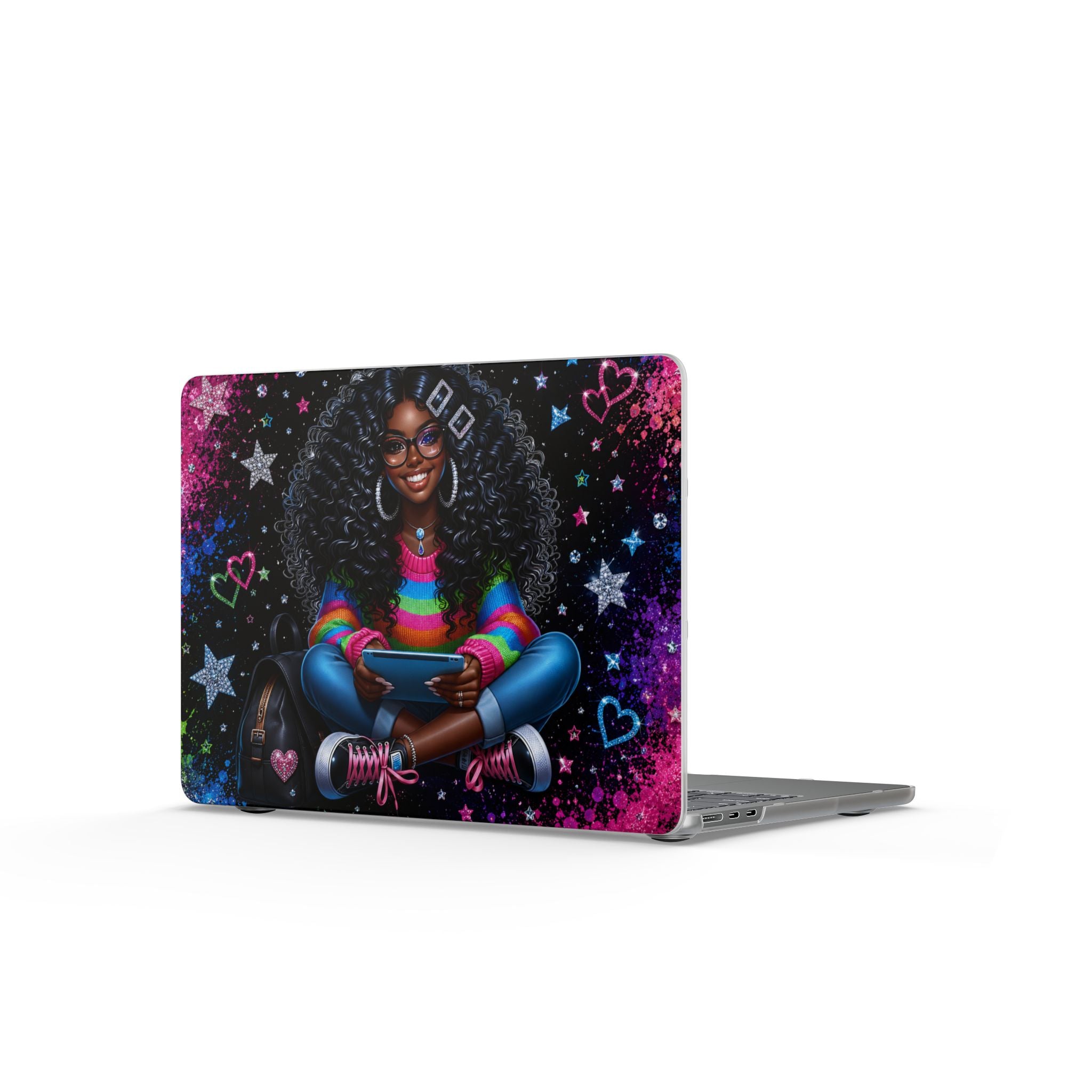 Afro Girl with Rainbow Sweater MacBook Case | Cute Star & Heart Laptop Skin