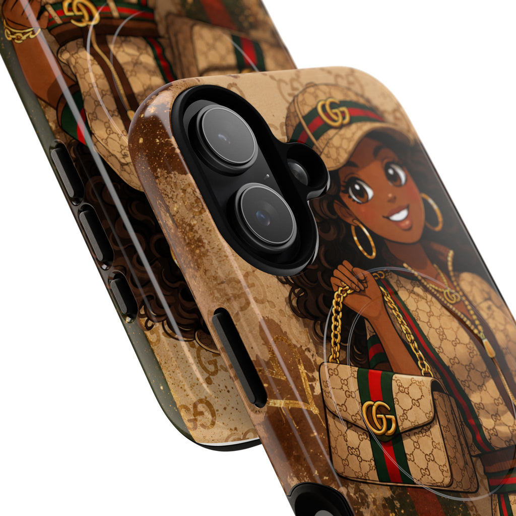 Luxury-Inspired Black Girl Phone Case — Stylish Magnetic Tough Case