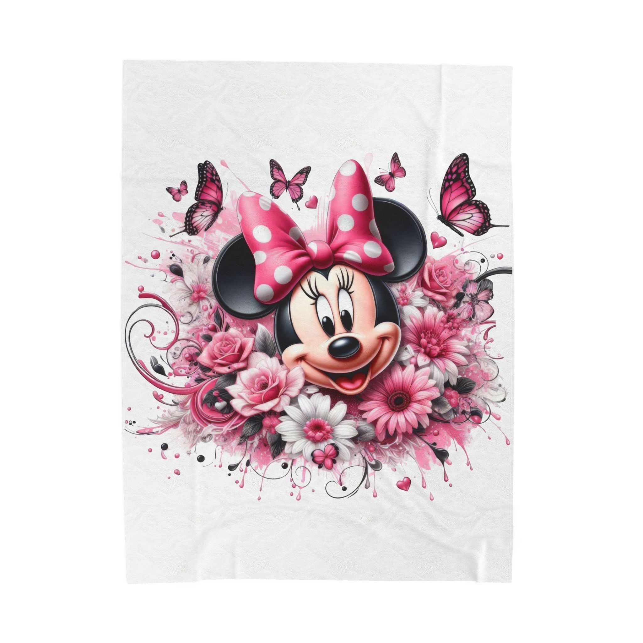 Minnie Mouse Pink Floral Velveteen Plush Blanket — Cozy Disney Throw for Girls & Kids