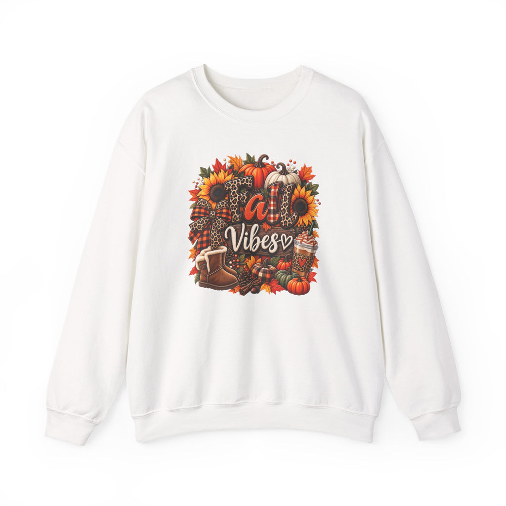 Fall Vibes Crewneck Sweatshirt — Autumn Pumpkin & Sunflower Graphic