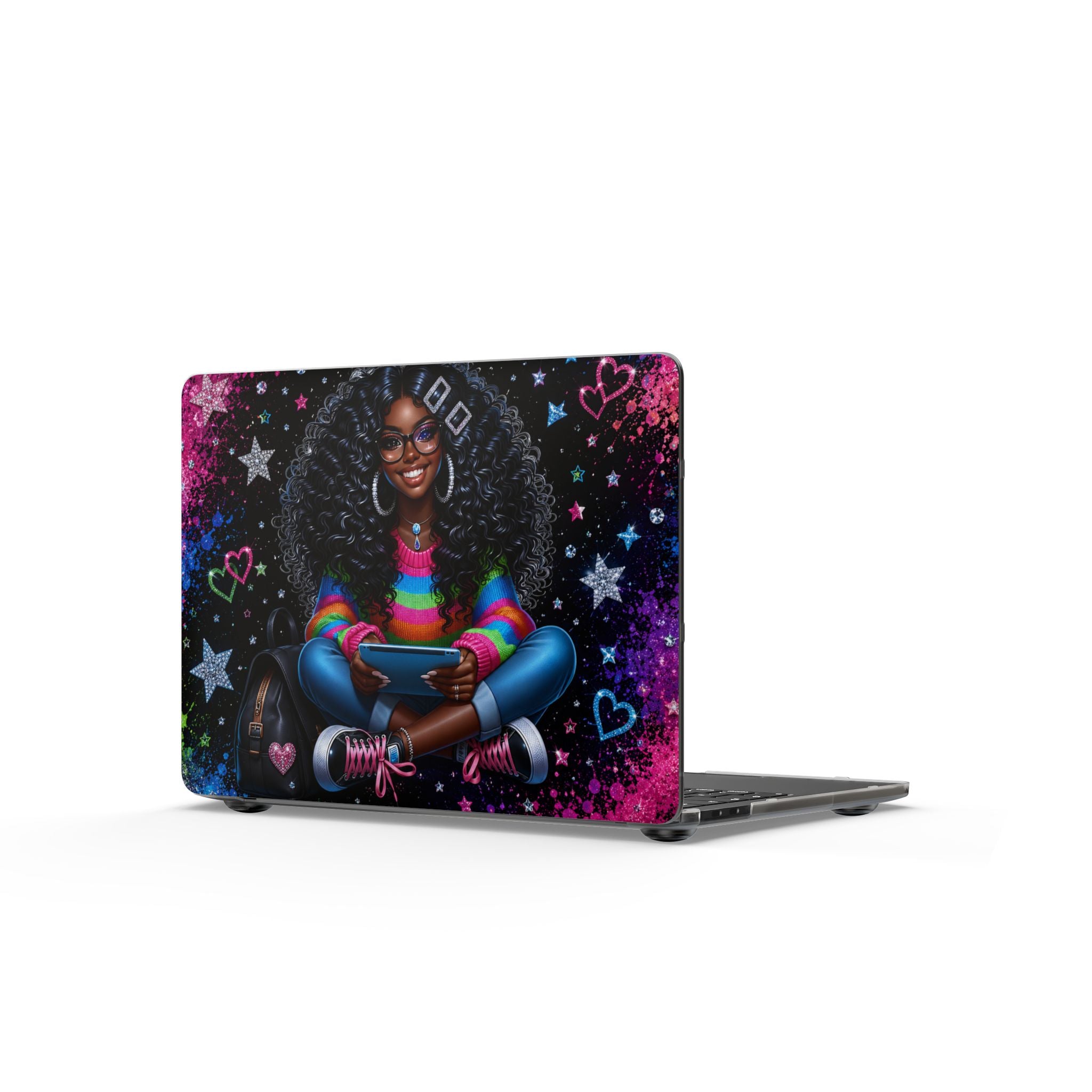 Afro Girl with Rainbow Sweater MacBook Case | Cute Star & Heart Laptop Skin