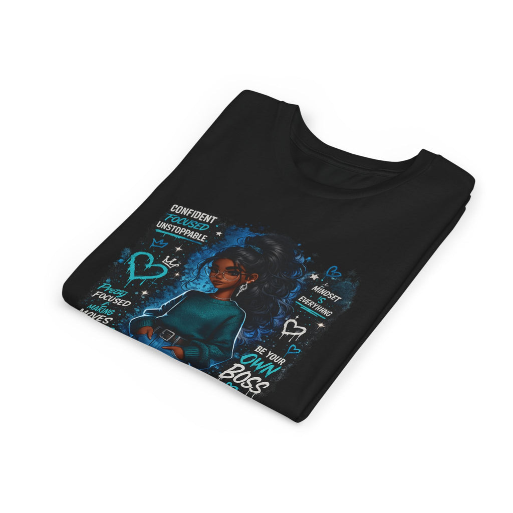 Be Your Own Boss Youth Tee | Empowered Girl Illustration, Motivational Words