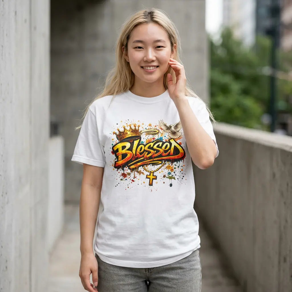 Christian Graphic T-Shirt | Blessed Cross Dove Crown Faith Tee