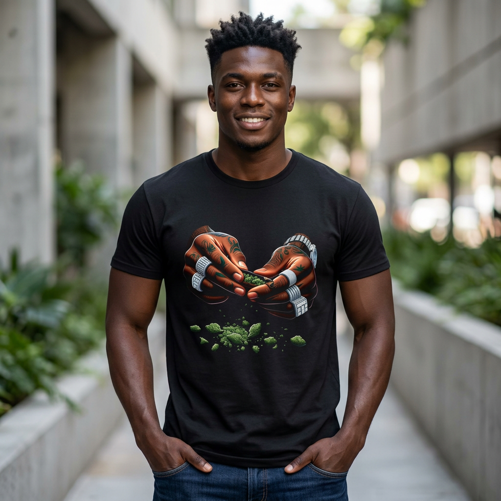 Rolling Up: Tattooed Hands Rolling Herb Graphic T‑Shirt