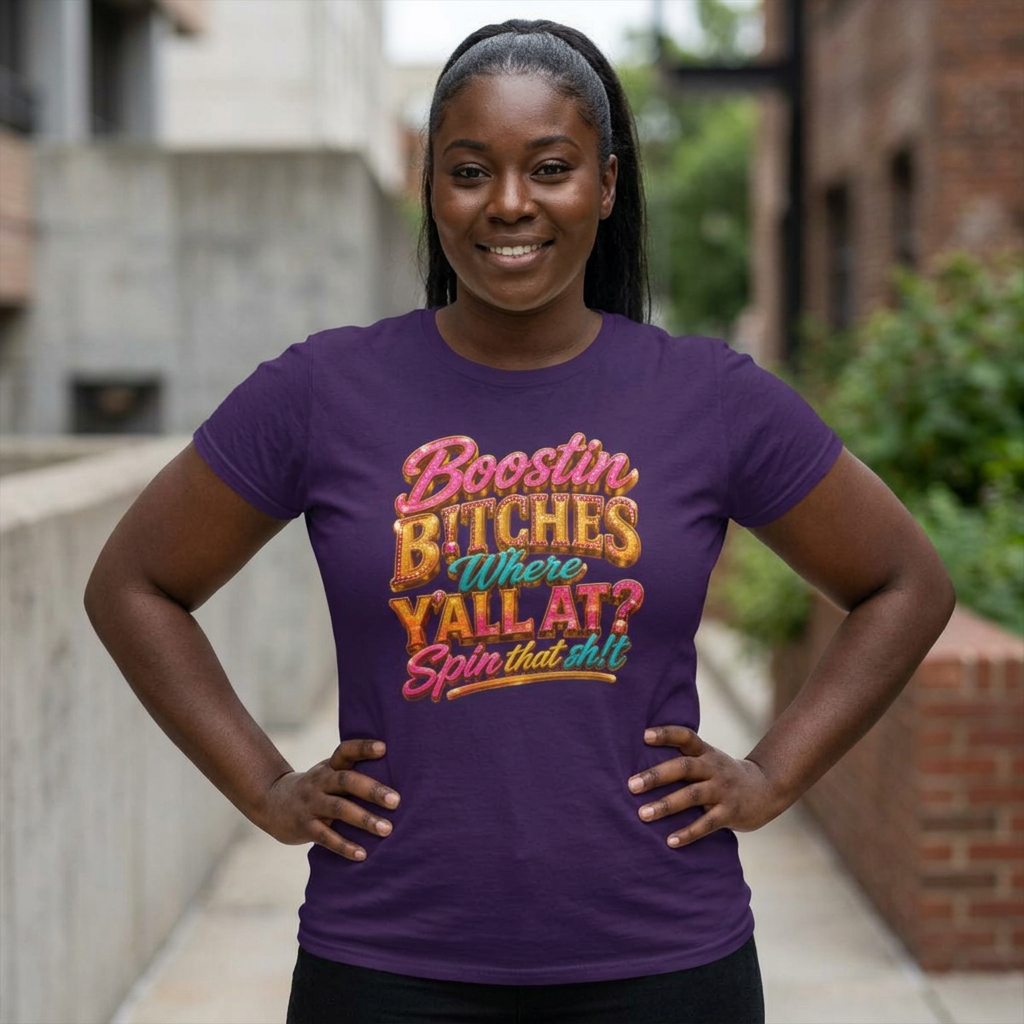 Women's Tee — "Boston Bitches Where Y'all At?" Retro Script Graphic