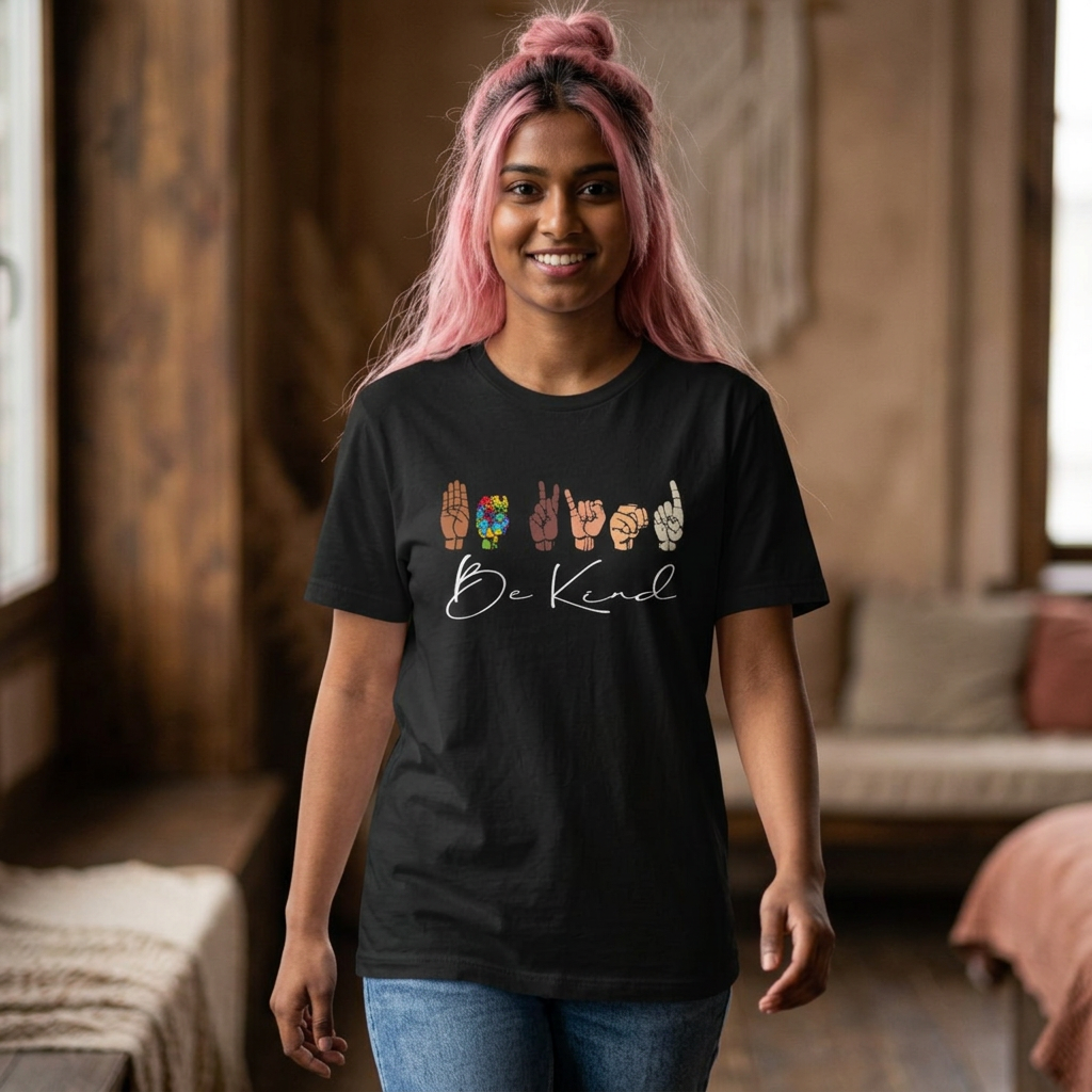 ASL 'Be Kind' hands illustration Tee | Inclusive sign language design