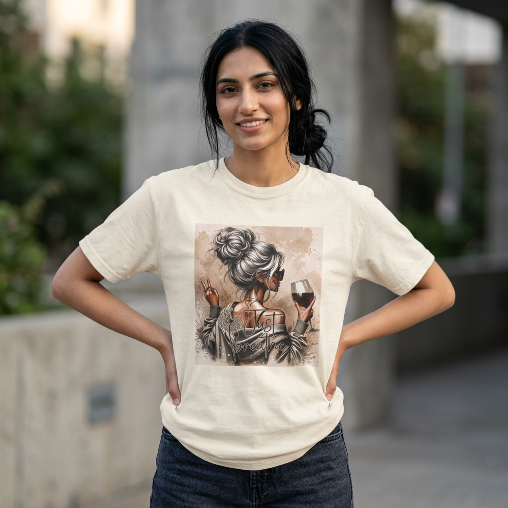 Wine Night Graphic T-Shirt — Woman with Glass Illustration